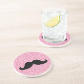 MEESTAL ZWARTE MUSTACHE PINK GLITTER AFGEDRUKT ZANDSTEEN ONDERZETTER (Zijkant)