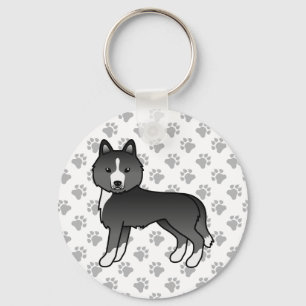Meestal Zwarte Siberische Husky Cartoon Hond & Poo Sleutelhanger