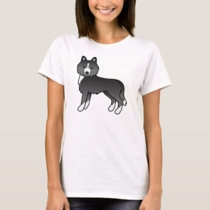 Meestal zwarte Siberische Husky Cute Cartoon-hond T-shirt