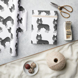 Meestal Zwarte Siberische Husky Cute Hond Patroon Cadeaupapier