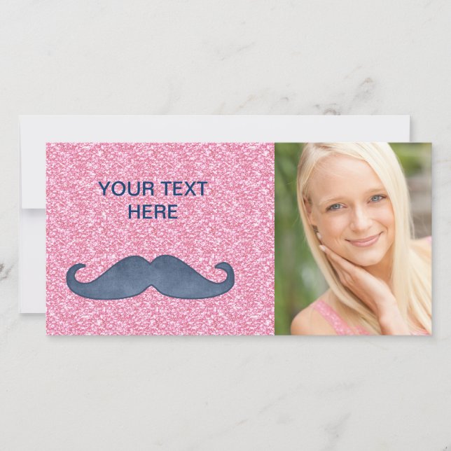 MEESTE BLAUWE MUSTACHE PINK GLITTER FOTO (Voorkant)