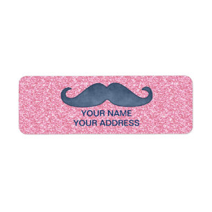MEESTE BLAUWE MUSTACHE PINK GLITTER FOTO ETIKET