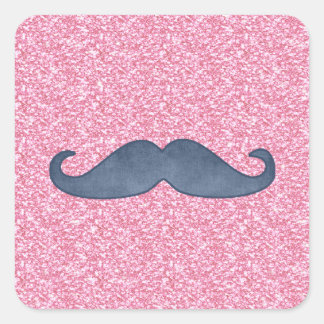 MEESTE BLAUWE MUSTACHE PINK GLITTER FOTO VIERKANTE STICKER