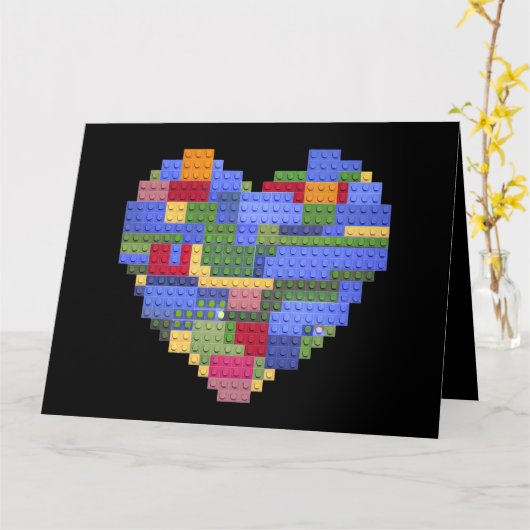 Meester Bouwer Blok Baksteen Hart Valentin Kaart (Gele Bloem)