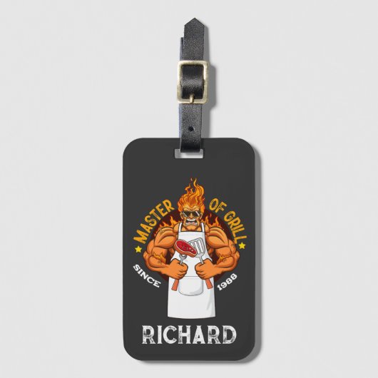 Meester van Grill Fathers Day Gift BBQ Chef Dad Bagagelabel (Voorkant (verticaal))