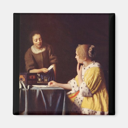Meesteres en meid door Johannes Vermeer Magneet (Voorkant)
