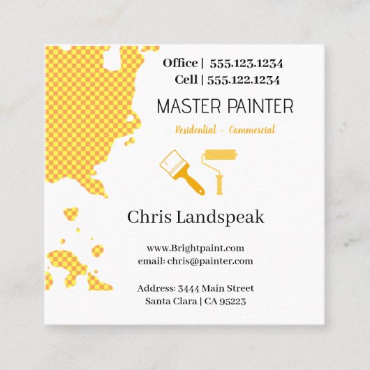 Meesterschilder & Sinaasappel Geel Schaakbordpatro Vierkante Visitekaartje (Voorkant)