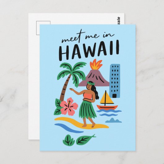 Meet Me In Hawaii Retro Hula Dancer Beach Briefkaart (Voorkant / Achterkant)