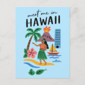 Meet Me In Hawaii Retro Hula Dancer Beach Briefkaart (Voorkant)