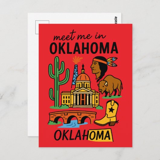 Meet Me In Oklahoma Retro Native American Cowboy Briefkaart (Voorkant / Achterkant)