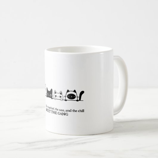 "Meet the Gang" Mug classique à thème chat, 325 ml (Devant droit)