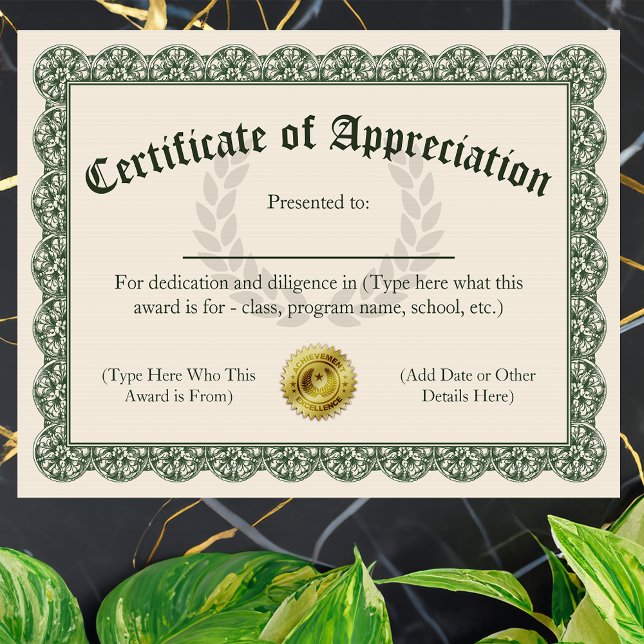 Meetcertificaat,  8,5 x 11 (certificate of appreciation)