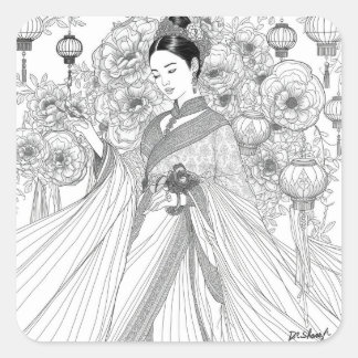 meets contemporary fashion artistry vierkante sticker