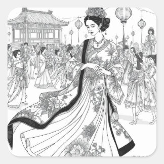 meets contemporary fashion artistry vierkante sticker