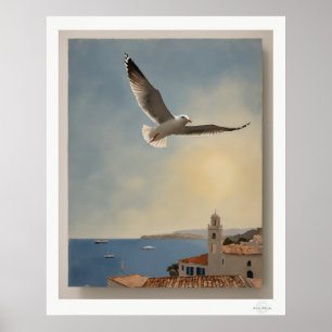 Meeuw Boven Daken Kunstprint, Kusthemel Poster
