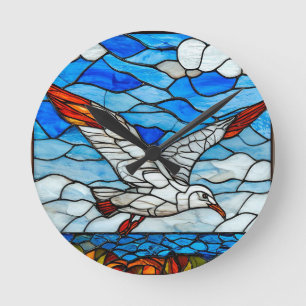 Meeuw glas in lood ronde klok