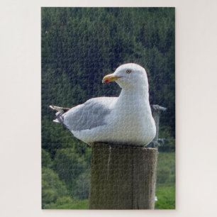 Meeuw op een omheiningspaal Kustvogel Legpuzzel