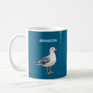 Meeuw Vogel Strand Oceaan Kust Blauw Aquarel Koffiemok
