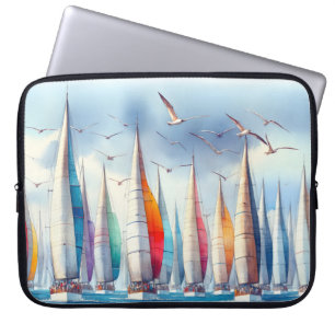 Meeuwen zweven boven een zeilbootregatta laptop sleeve