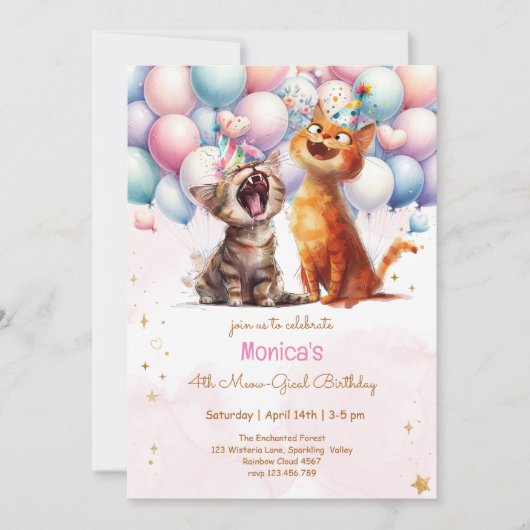 Meeuwende katten miauw-gical kinderen verjaardag kaart (Voorkant)