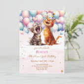 Meeuwende katten miauw-gical kinderen verjaardag kaart (Staand voorkant)