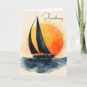 Meevoelend aquarel zeilboot bij zonsondergang kaart