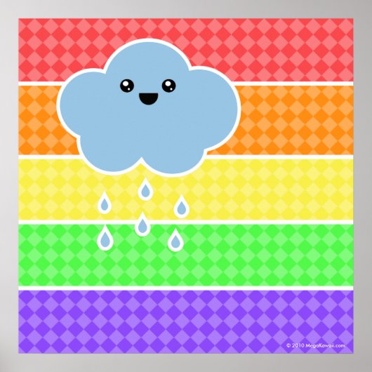 Mega Kawaii Happy Cloud Rainbow Poster (Devant)