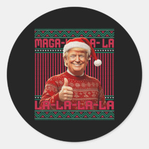 Mega La La Donald Trump Potus 47 Lelijke Kerst Ronde Sticker