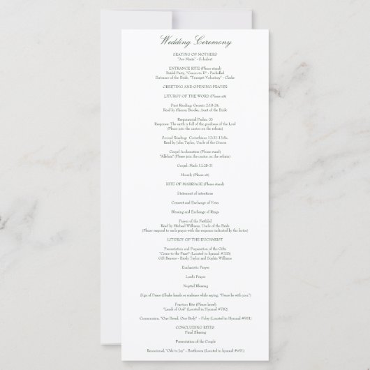Megan Catholic Wedding Programme avec Masse (Dos)