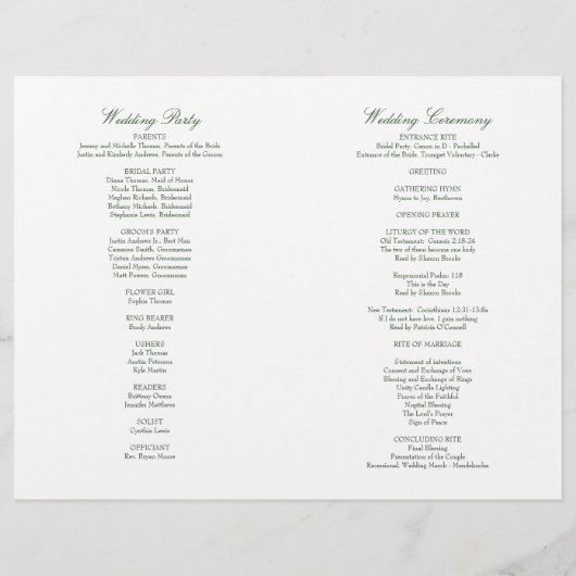 Megan Christian Fold Mariage programme de cérémoni (Dos)