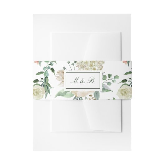 Megan Elegant Greenery Rozen Monogram Weddenschap Uitnodigingen Wikkel (Voorkant Voorbeeld)