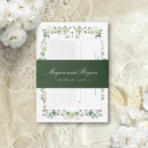 Megan Elegant Simple Green Names Wedding Uitnodigingen Wikkel