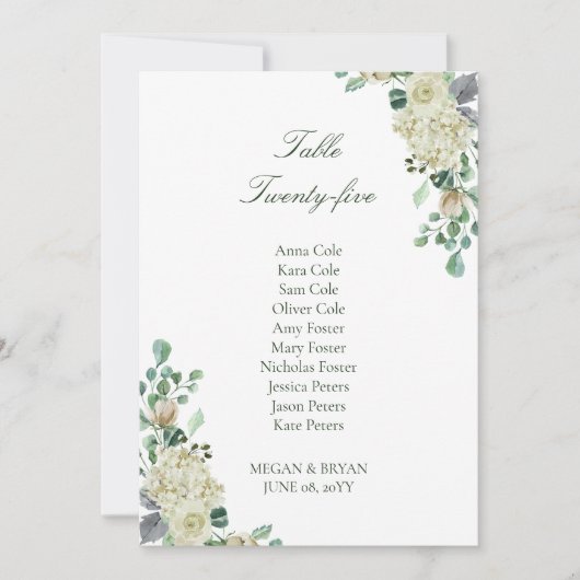 Megan Elegant Wedding Table Seating Chart Kaart (Voorkant)