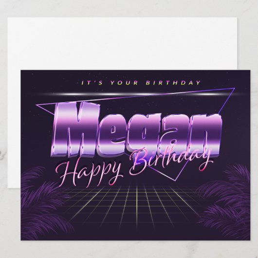 Megan Nom Prénom lila retro Carte Anniversaire (Devant / Derrière)