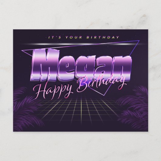 Megan prénom carte postale violette anniversaire (Devant)