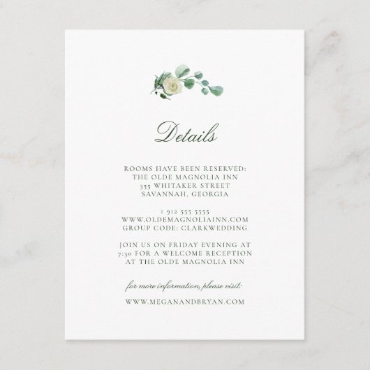 Megan Simple Greenery Wedding Guest Details Informatiekaartje (Voorkant)
