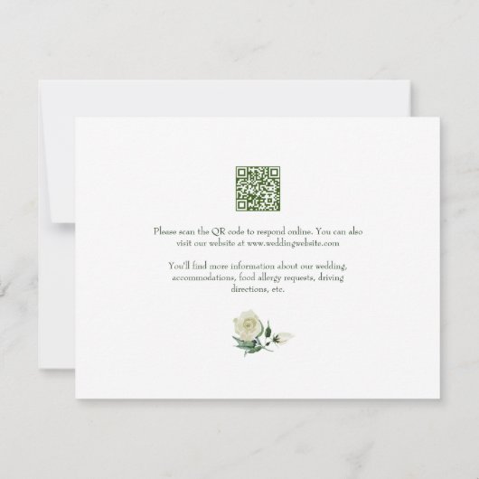Megan White Rose verte Repas Choix Mariage RSVP (Dos)
