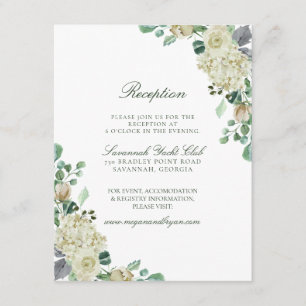 Megan White Roses Greenery Wedding Reception Informatiekaartje