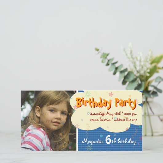 Megan's verjaardagsfeestje foto uitnodiging (Staand voorkant)