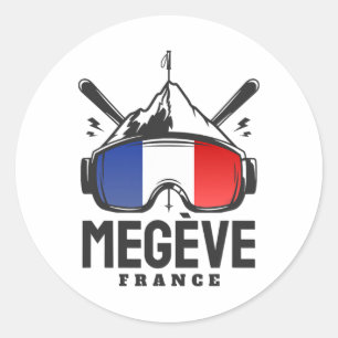 Megève Frankrijk Skigebied Retro Skien Ronde Sticker
