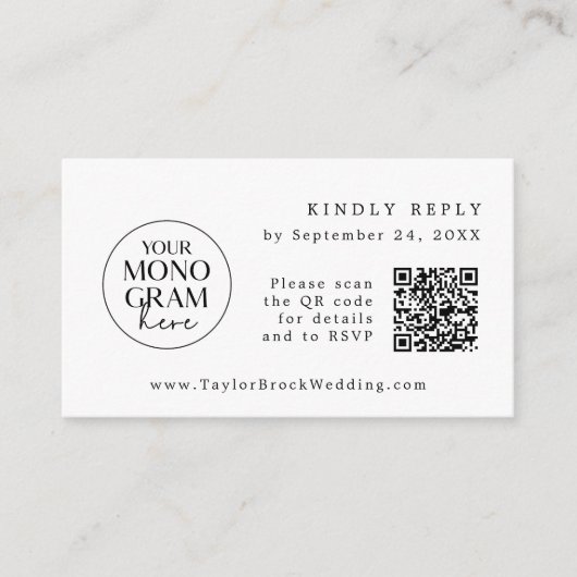 MEGHAN Monogramme QR Noir Blanc Mariage Cartes RSV (Devant)