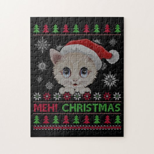 Meh Cat Kerstmis TShirt Legpuzzel (Verticaal)