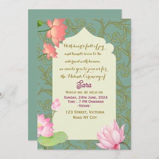 Mehendi Ceremony Digital Invitations (Devant / Derrière)