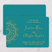 Mehendi Indiase Trouwdag reservering hamsa Henna Save The Date (Voorkant / Achterkant)