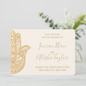 Mehendi Indiase Trouwdag reservering hamsa Henna Save The Date (Staand voorkant)