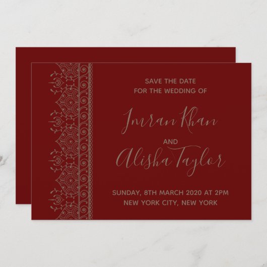 Mehendi Indische Trouwkaart Save the date hamsa He (Voorkant / Achterkant)