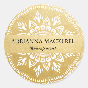 Mehendi Mandala Floral Pattern Faux Gold Foil Ronde Sticker