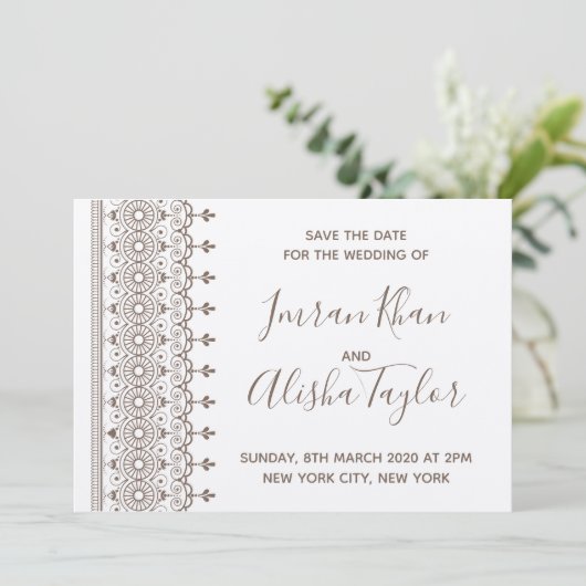 Mehendi Mariage Indien Hamsa Henna Carte de sauveg (Debout devant)