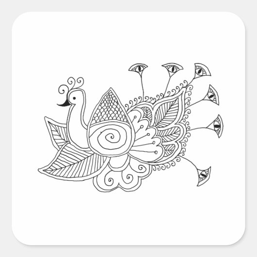 Mehendi Peacock Vierkante Sticker (Voorkant)