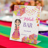 Mehndi bar joli panneau de la table des parapluies